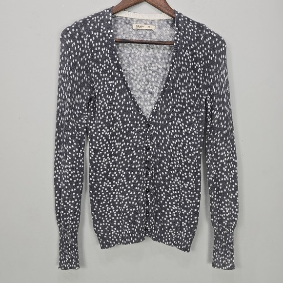 Old Navy Sweaters - VTG Y2K Old Navy Womens Cardigan Sweater Top Gray Polka-Dot Deep V Neck Preppy
